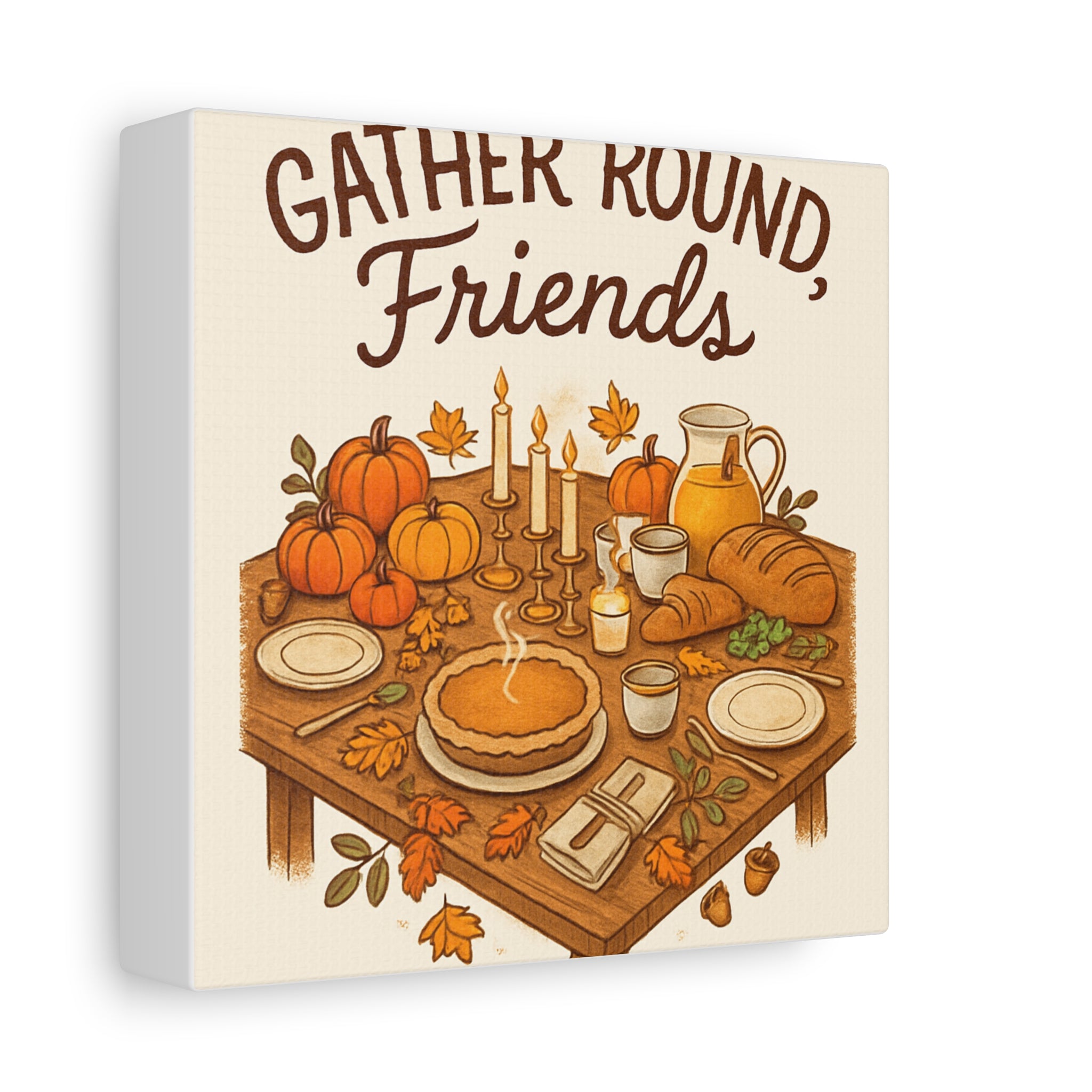 Thankful Gathering Canvas Wall Art — Friends, Family Thanksgiving Table Illustration