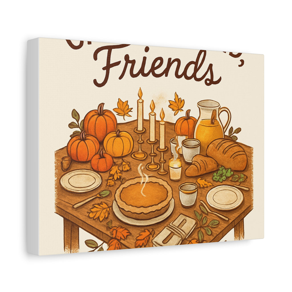 Thankful Gathering Canvas Wall Art — Friends, Family Thanksgiving Table Illustration