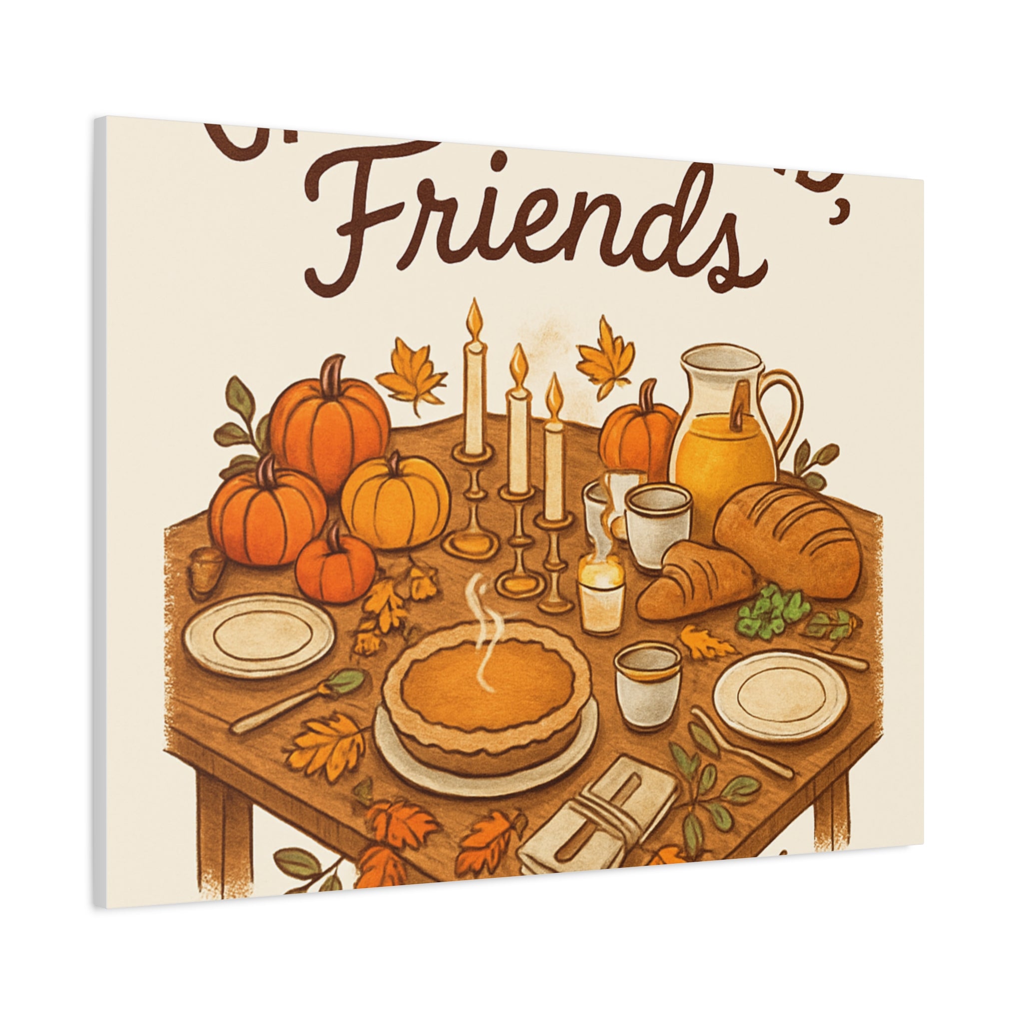 Thankful Gathering Canvas Wall Art — Friends, Family Thanksgiving Table Illustration