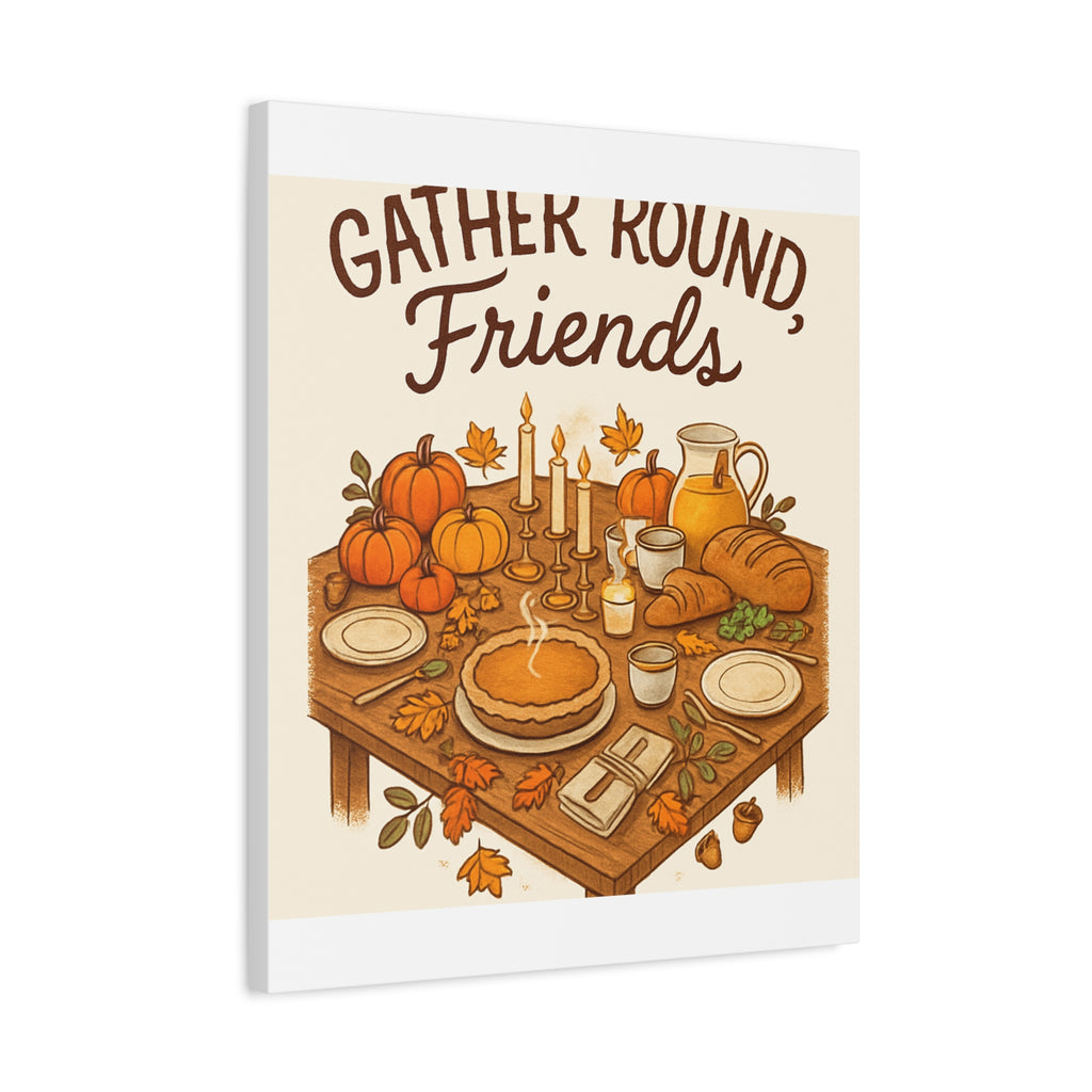 Thankful Gathering Canvas Wall Art — Friends, Family Thanksgiving Table Illustration