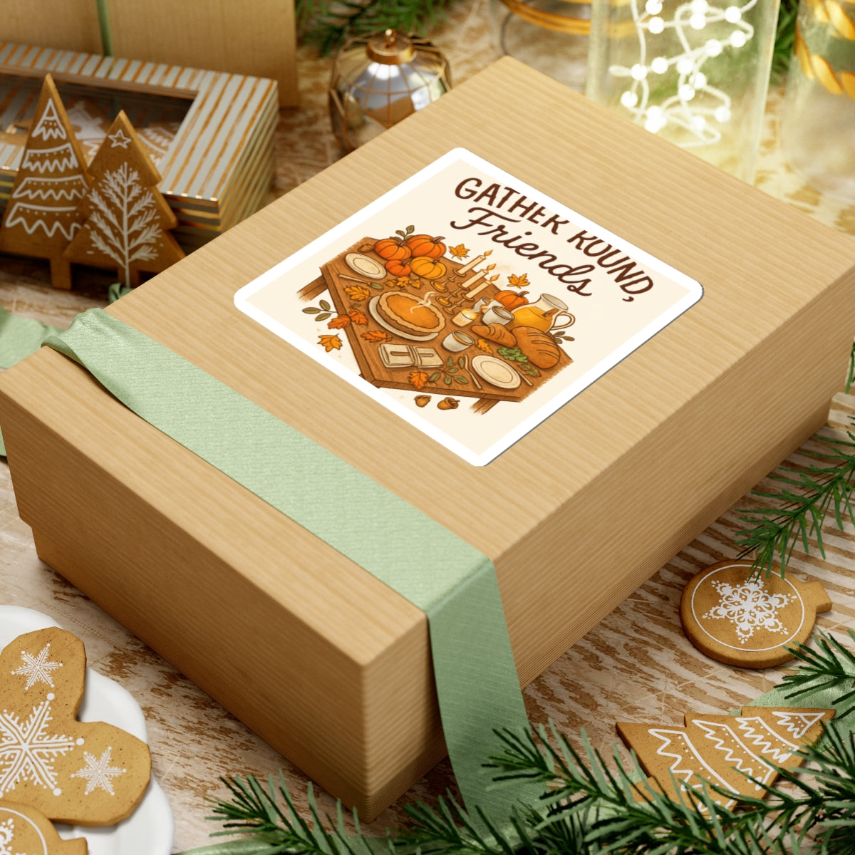 Thanksgiving Sticker — "Gather Round, Friends" Fall Picnic Kiss-Cut Sticker