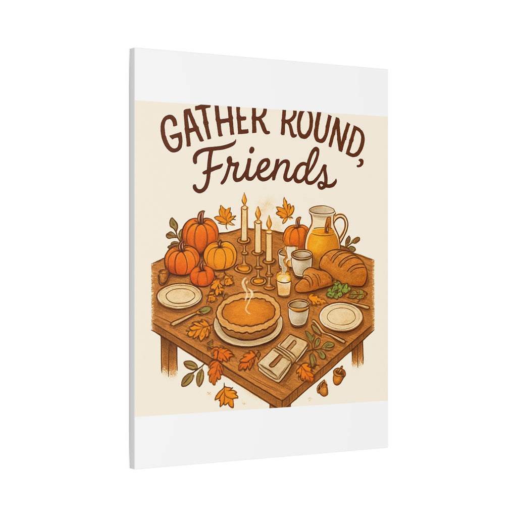 Thankful Gathering Canvas Wall Art — Friends, Family Thanksgiving Table Illustration