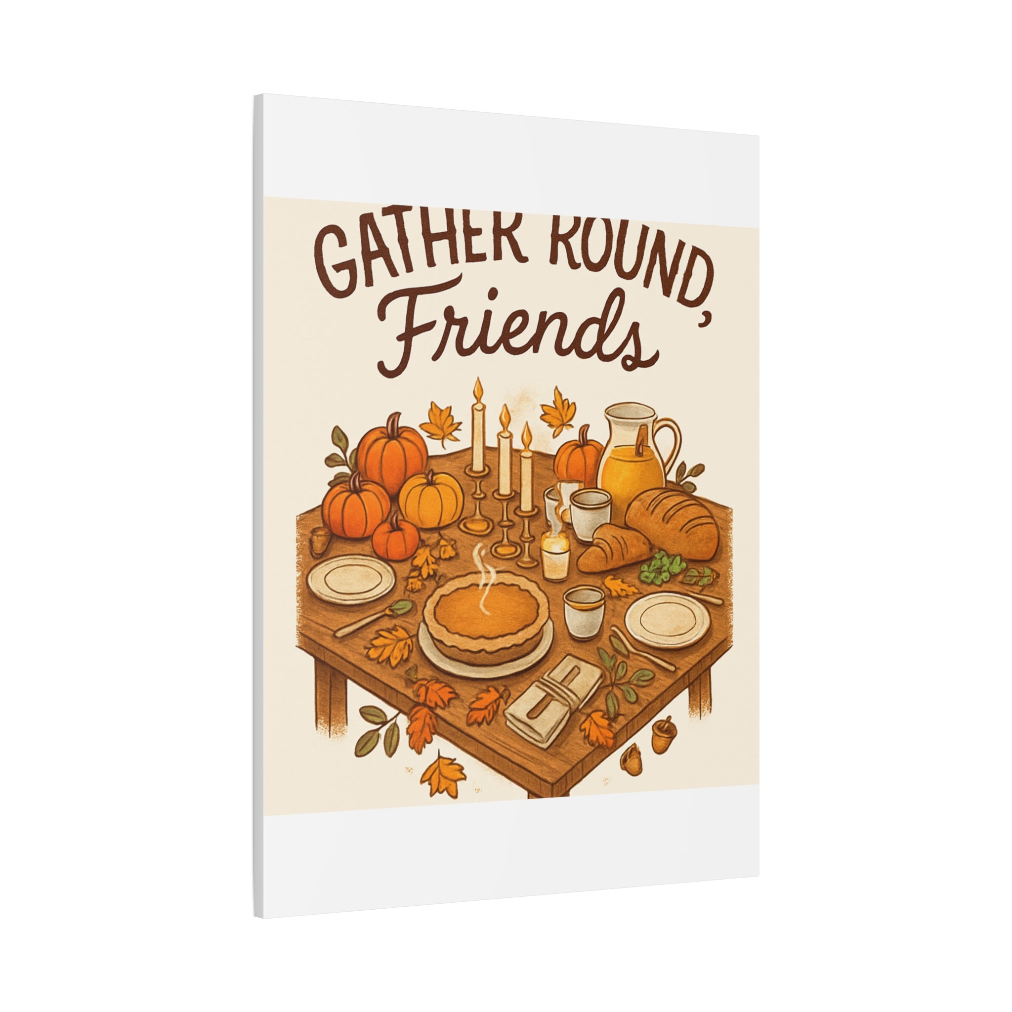 Thankful Gathering Canvas Wall Art — Friends, Family Thanksgiving Table Illustration