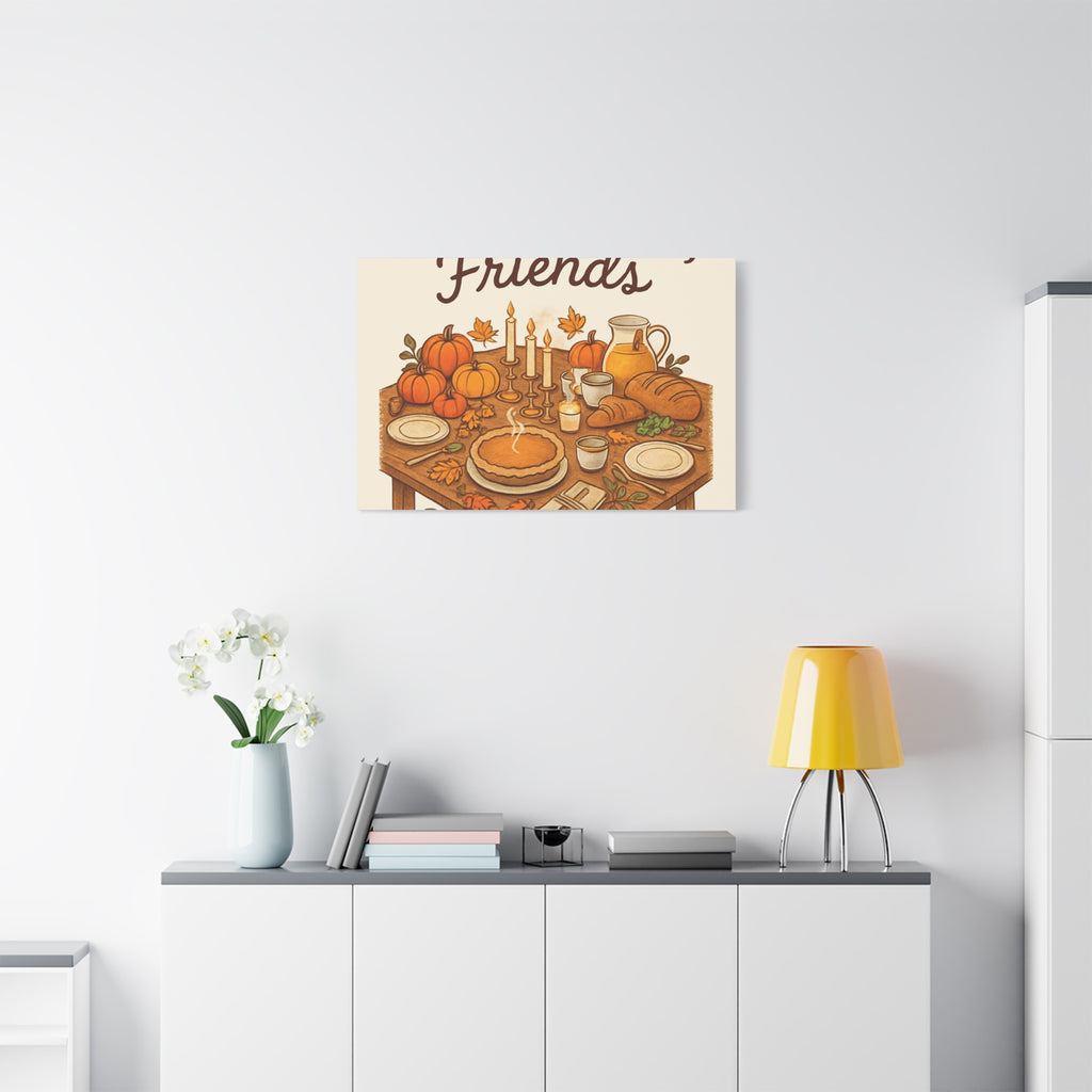 Thankful Gathering Canvas Wall Art — Friends, Family Thanksgiving Table Illustration