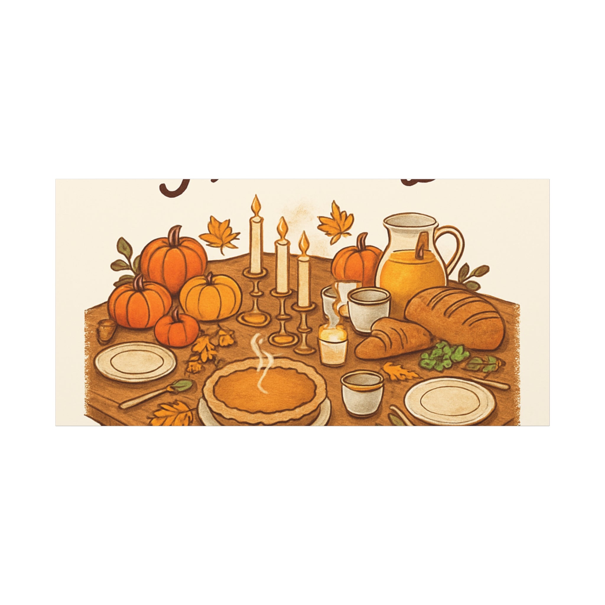 Thankful Gathering Canvas Wall Art — Friends, Family Thanksgiving Table Illustration