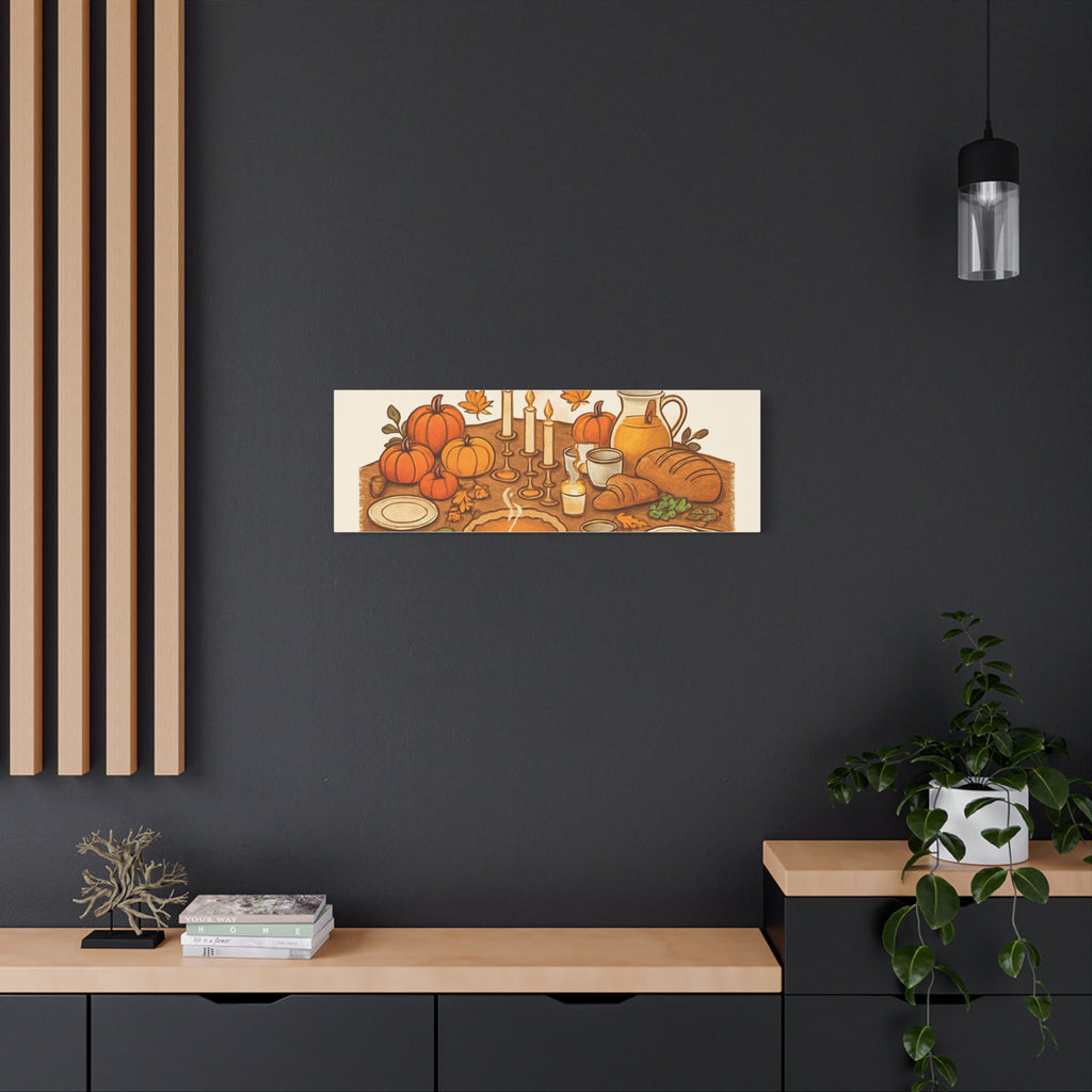 Thankful Gathering Canvas Wall Art — Friends, Family Thanksgiving Table Illustration