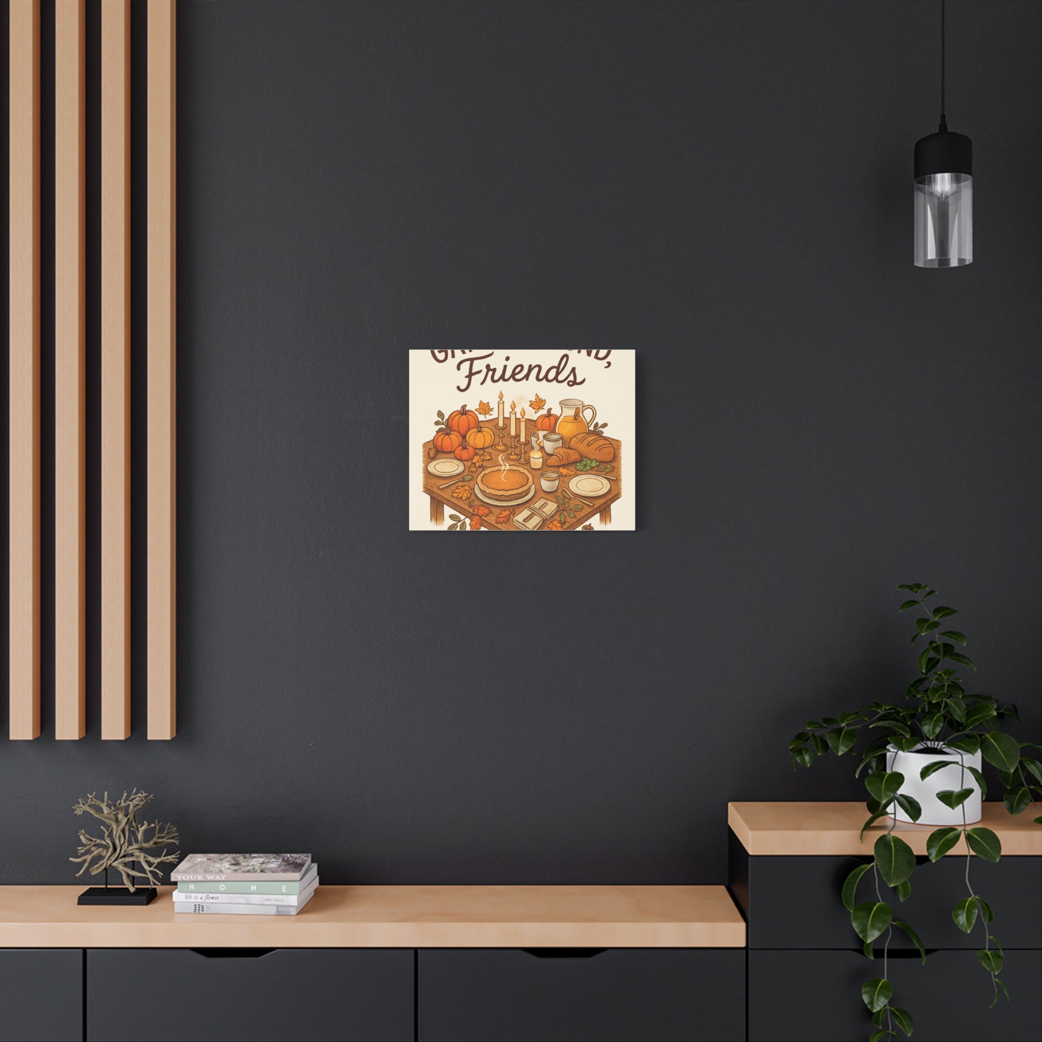 Thankful Gathering Canvas Wall Art — Friends, Family Thanksgiving Table Illustration
