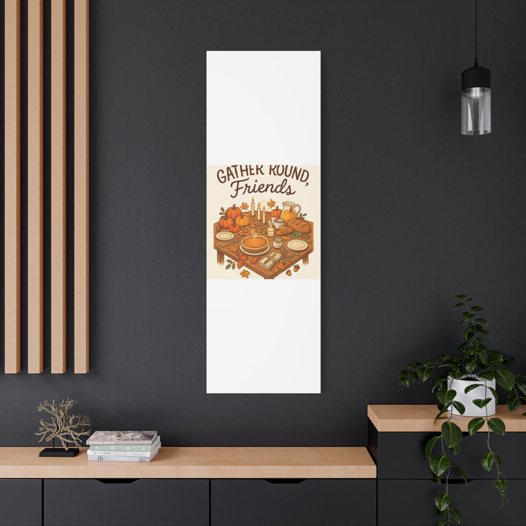 Thankful Gathering Canvas Wall Art — Friends, Family Thanksgiving Table Illustration