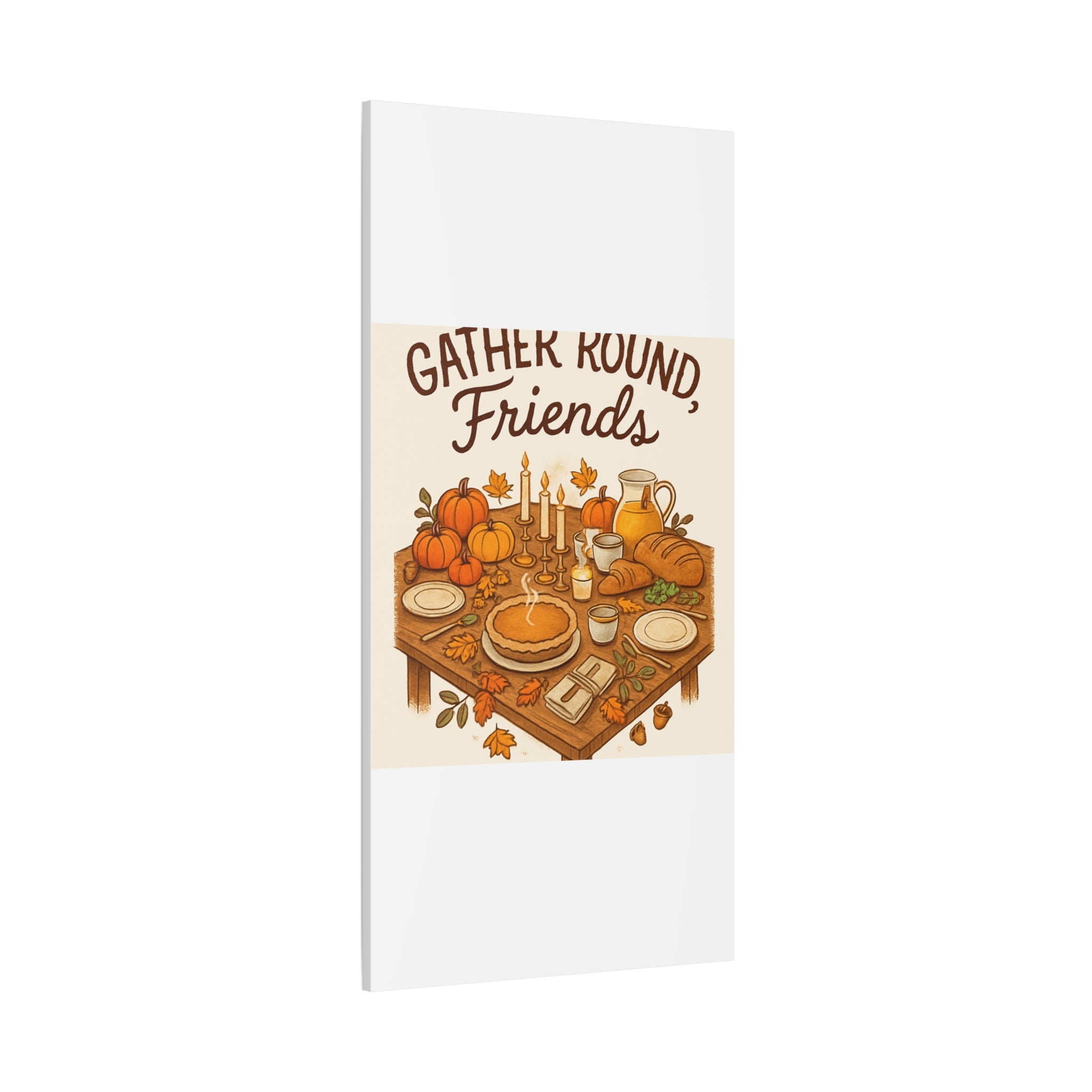 Thankful Gathering Canvas Wall Art — Friends, Family Thanksgiving Table Illustration