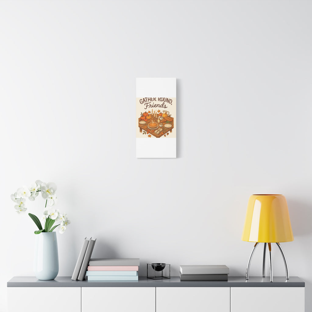 Thankful Gathering Canvas Wall Art — Friends, Family Thanksgiving Table Illustration