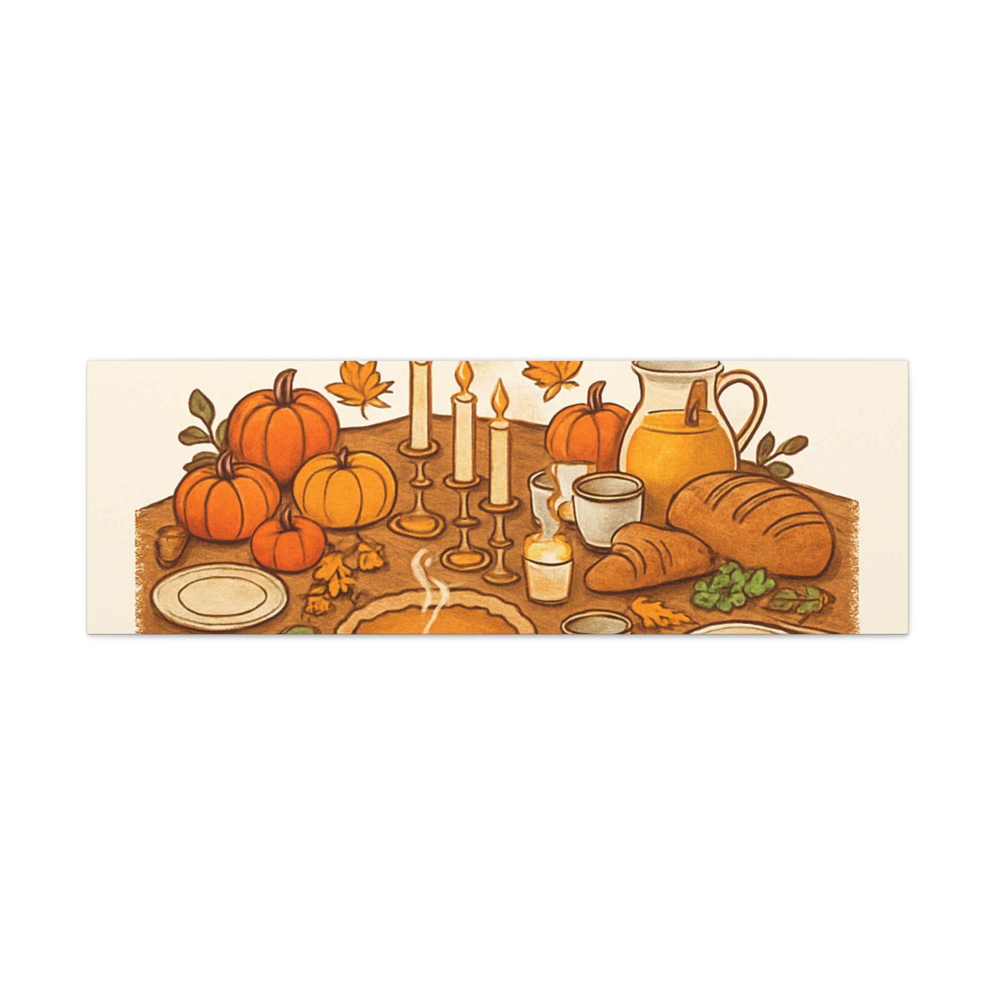 Thankful Gathering Canvas Wall Art — Friends, Family Thanksgiving Table Illustration