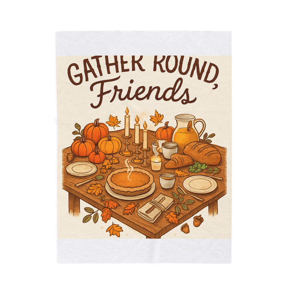 Gather Round Friends Velveteen Plush Blanket — Thanksgiving Fall Harvest Throw