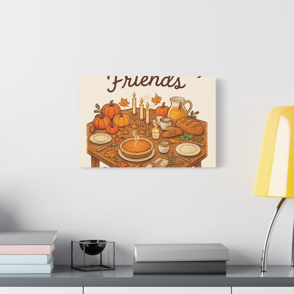Thankful Gathering Canvas Wall Art — Friends, Family Thanksgiving Table Illustration