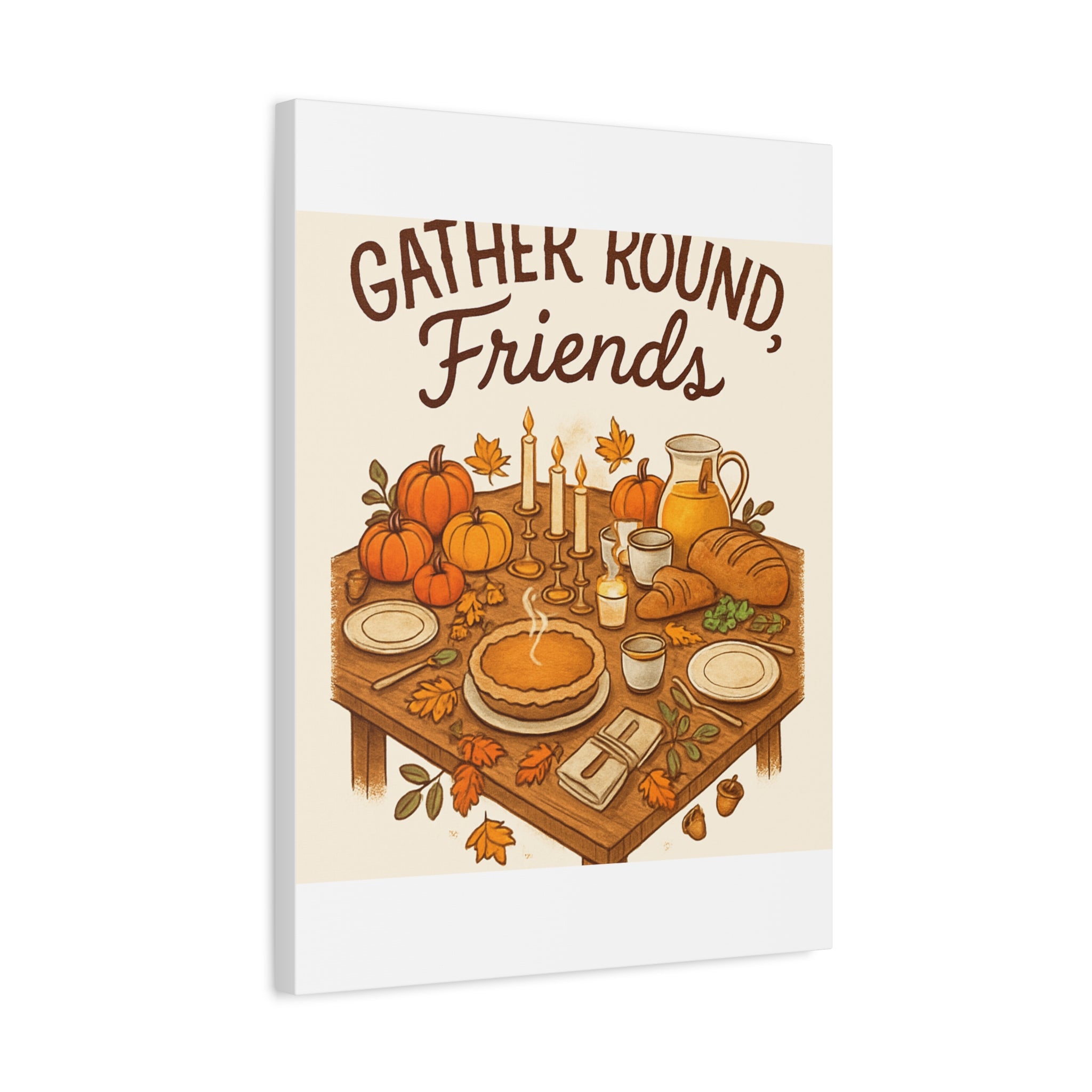 Thankful Gathering Canvas Wall Art — Friends, Family Thanksgiving Table Illustration