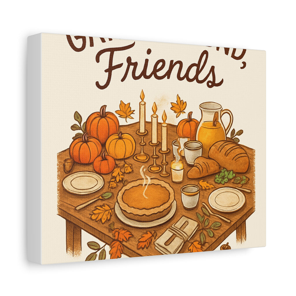 Thankful Gathering Canvas Wall Art — Friends, Family Thanksgiving Table Illustration