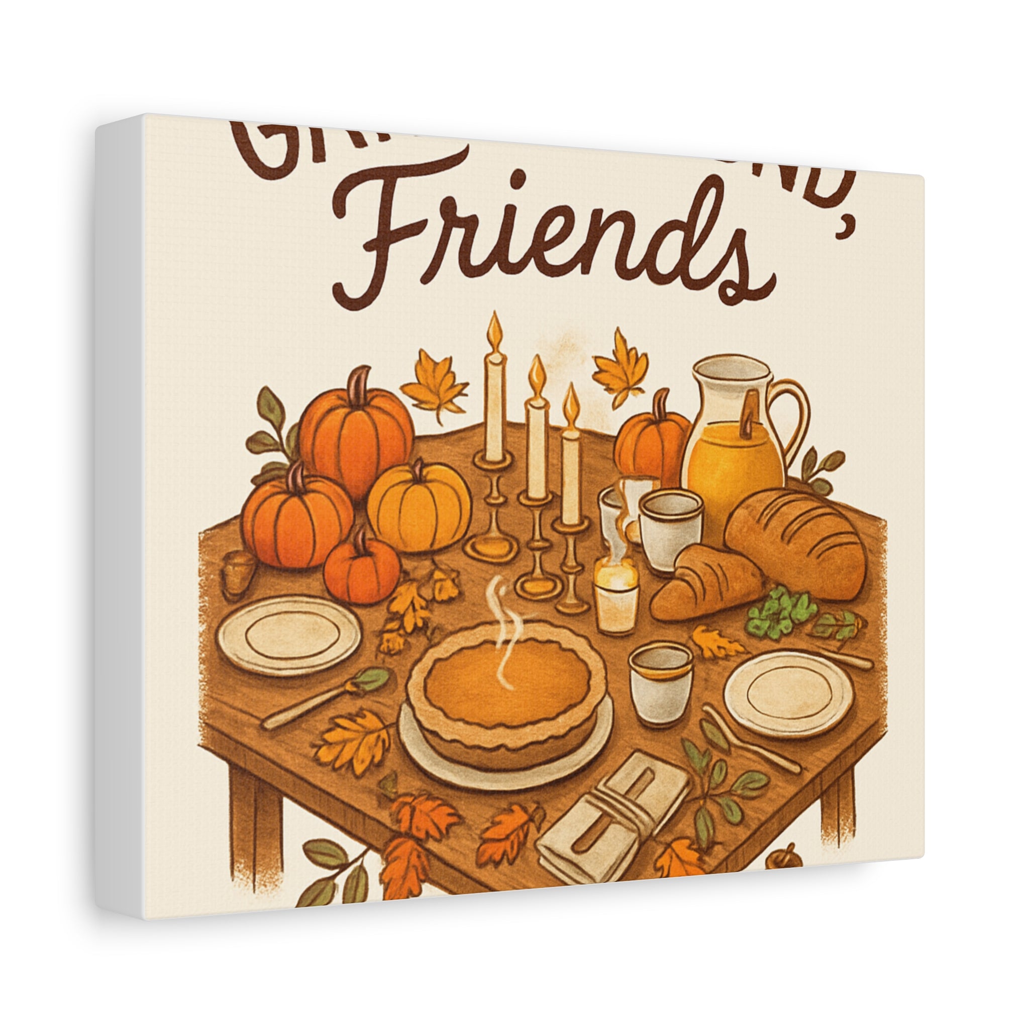 Thankful Gathering Canvas Wall Art — Friends, Family Thanksgiving Table Illustration