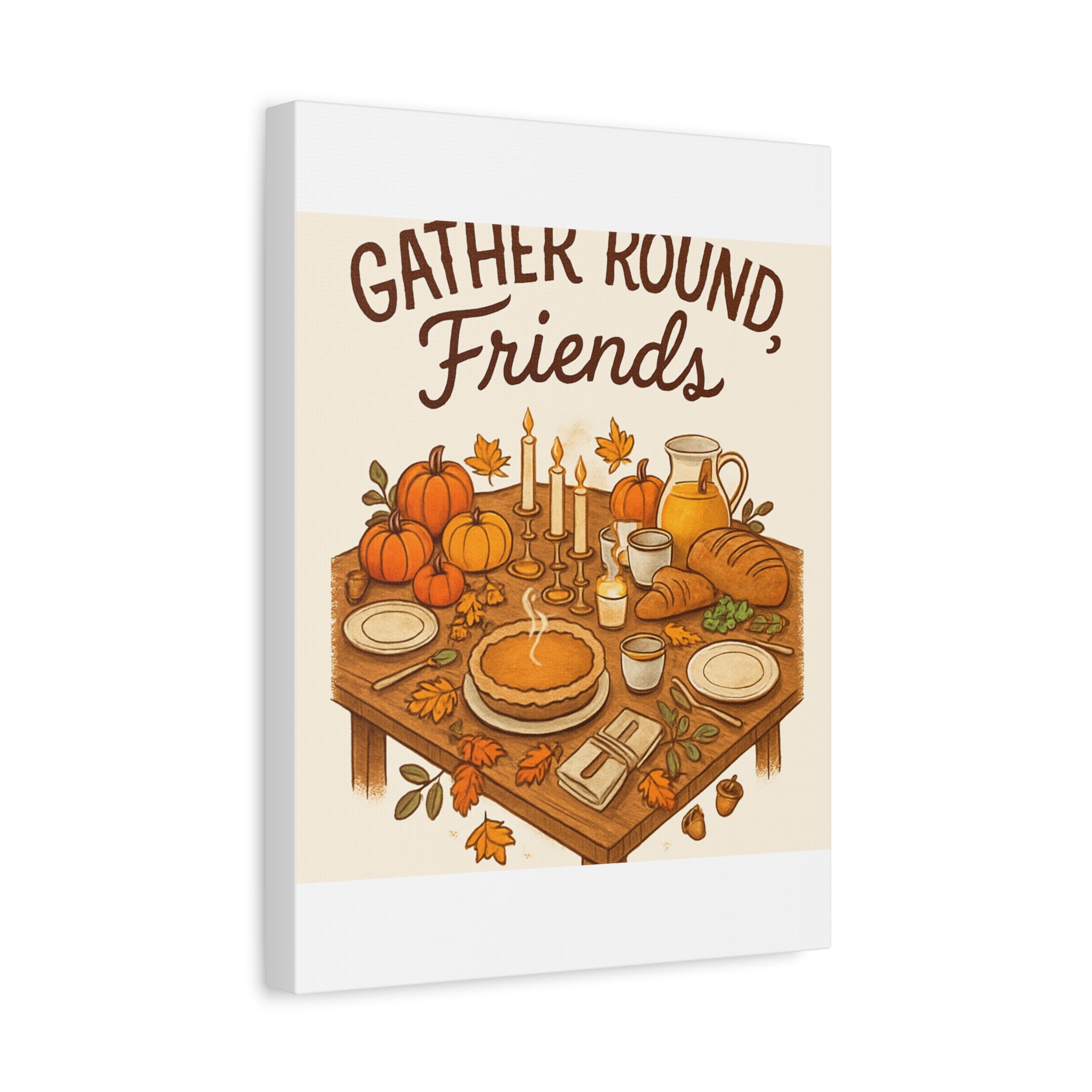 Thankful Gathering Canvas Wall Art — Friends, Family Thanksgiving Table Illustration