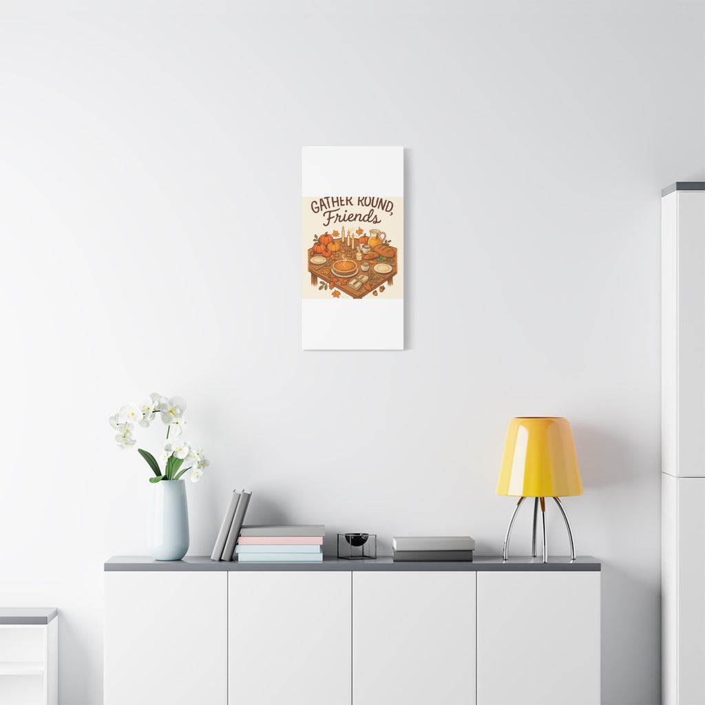 Thankful Gathering Canvas Wall Art — Friends, Family Thanksgiving Table Illustration