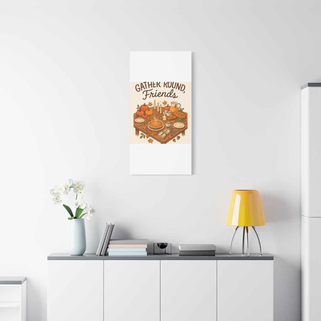 Thankful Gathering Canvas Wall Art — Friends, Family Thanksgiving Table Illustration