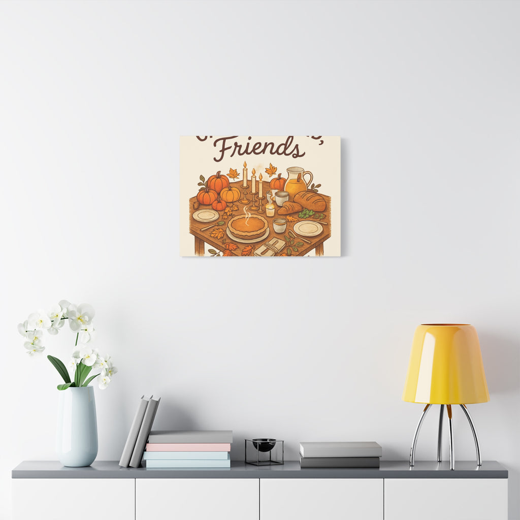 Thankful Gathering Canvas Wall Art — Friends, Family Thanksgiving Table Illustration