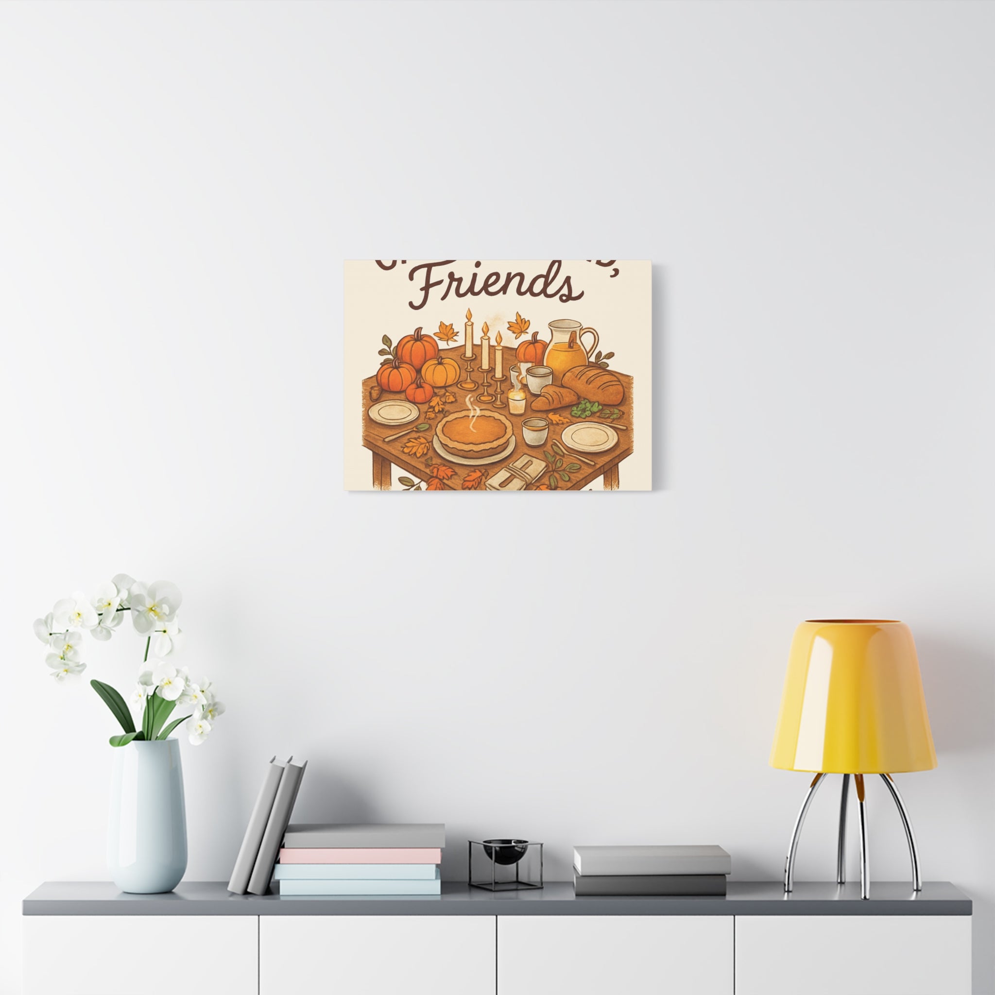 Thankful Gathering Canvas Wall Art — Friends, Family Thanksgiving Table Illustration