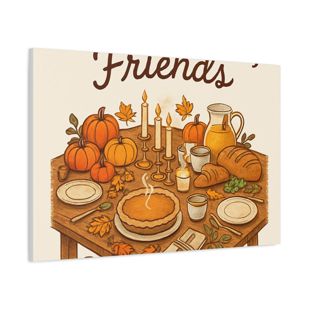 Thankful Gathering Canvas Wall Art — Friends, Family Thanksgiving Table Illustration