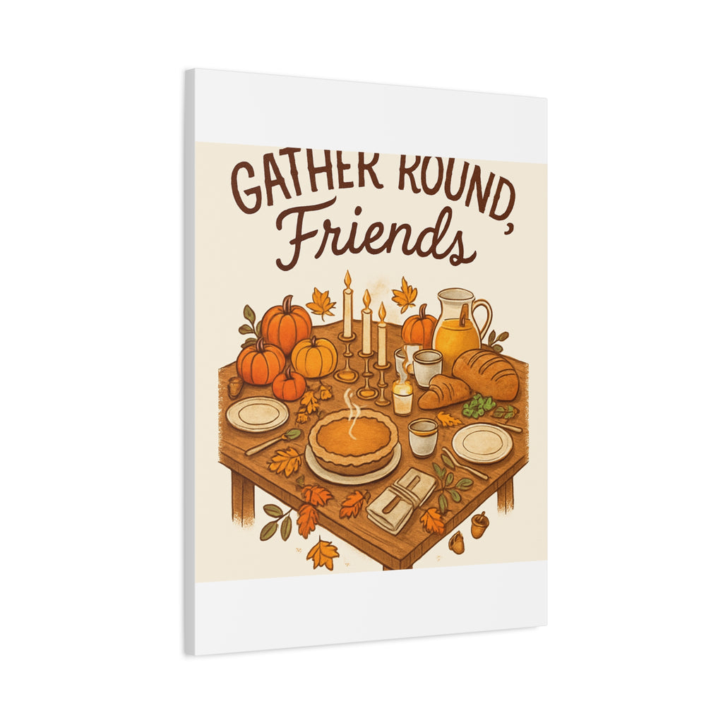 Thankful Gathering Canvas Wall Art — Friends, Family Thanksgiving Table Illustration