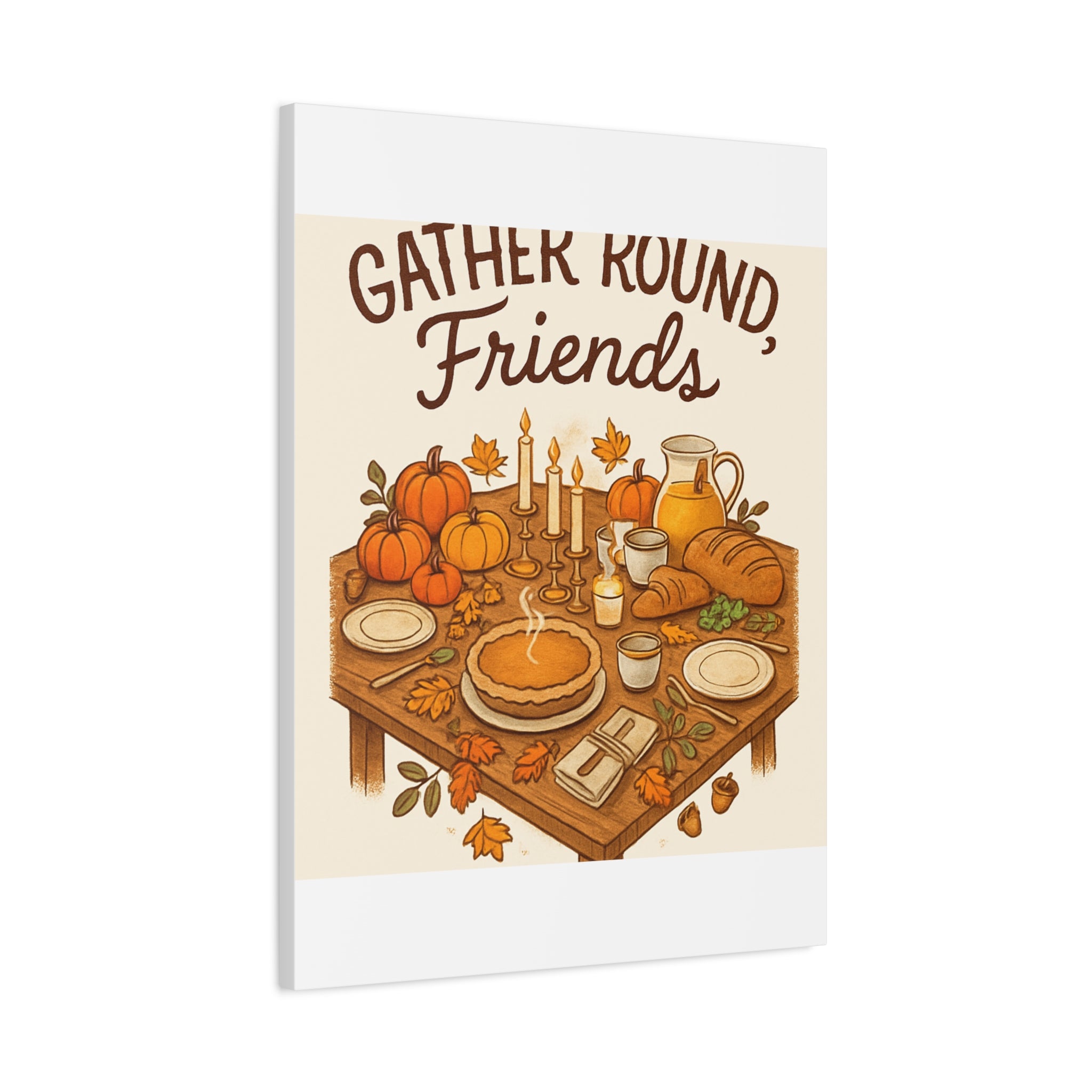 Thankful Gathering Canvas Wall Art — Friends, Family Thanksgiving Table Illustration