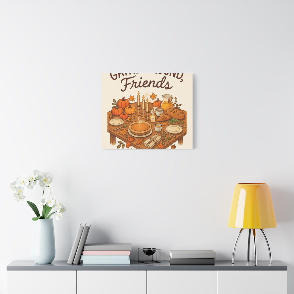 Thankful Gathering Canvas Wall Art — Friends, Family Thanksgiving Table Illustration