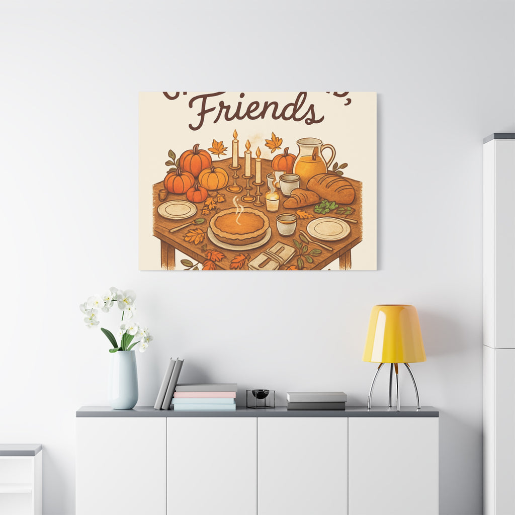 Thankful Gathering Canvas Wall Art — Friends, Family Thanksgiving Table Illustration