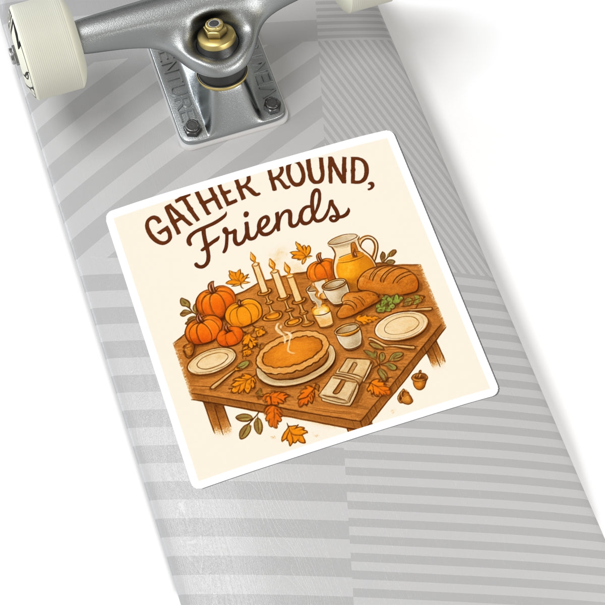 Thanksgiving Sticker — "Gather Round, Friends" Fall Picnic Kiss-Cut Sticker