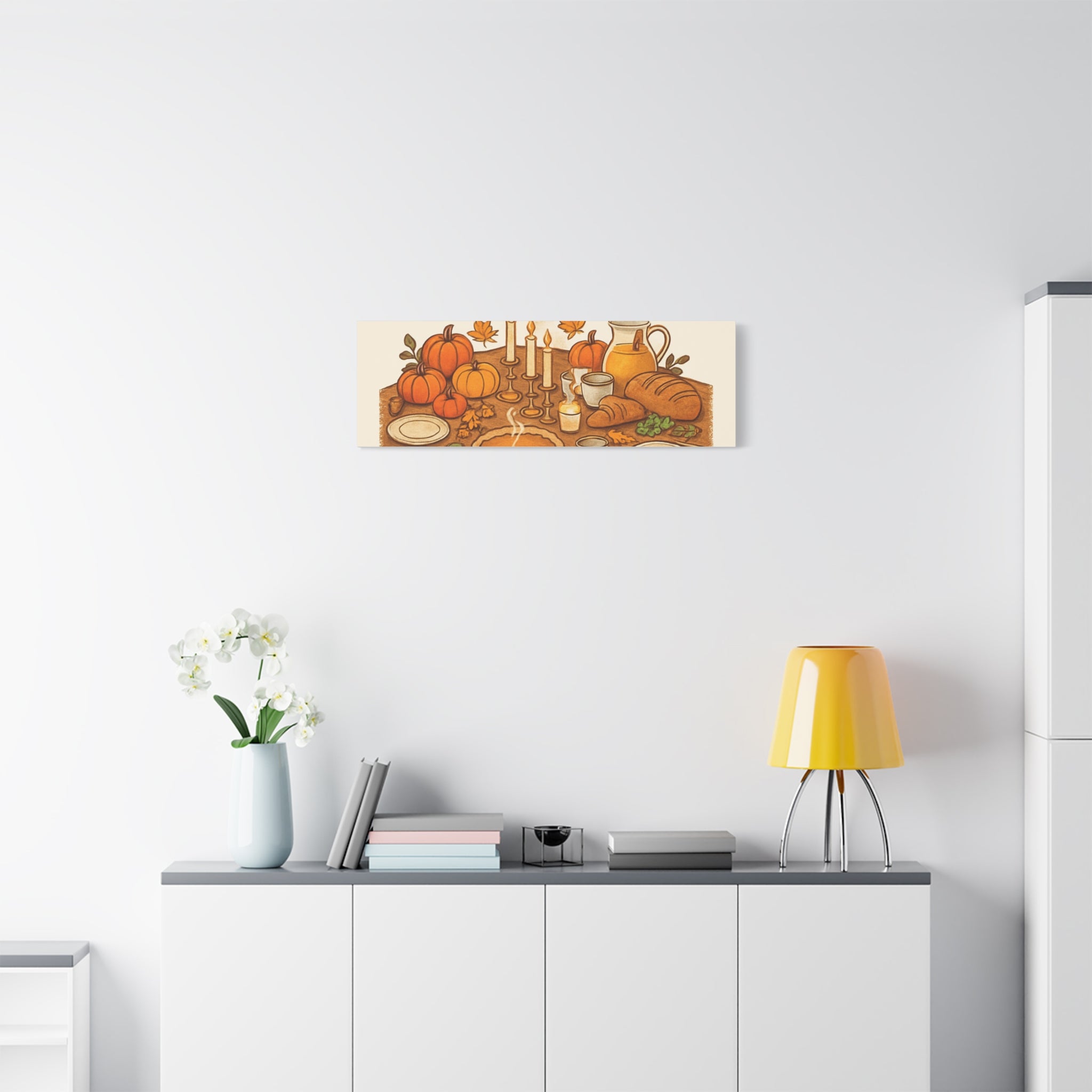 Thankful Gathering Canvas Wall Art — Friends, Family Thanksgiving Table Illustration