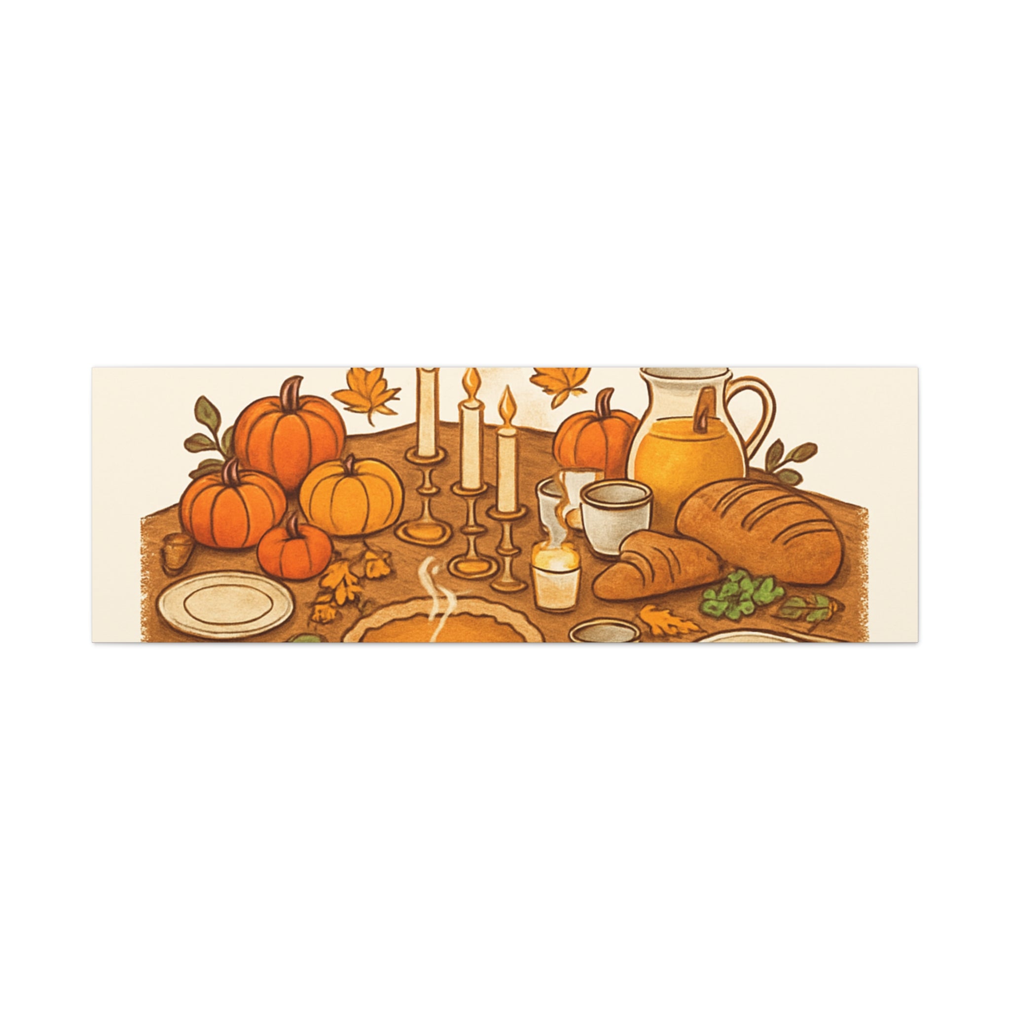 Thankful Gathering Canvas Wall Art — Friends, Family Thanksgiving Table Illustration