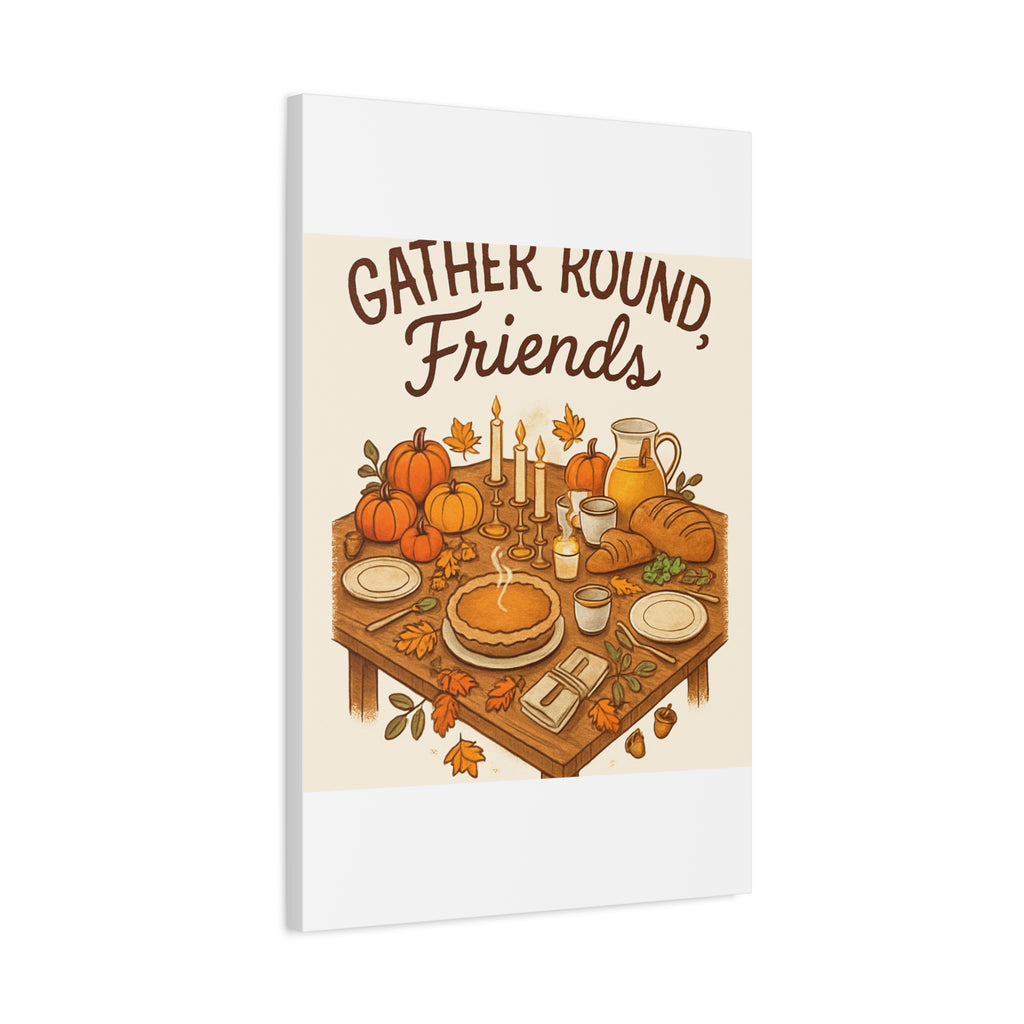 Thankful Gathering Canvas Wall Art — Friends, Family Thanksgiving Table Illustration