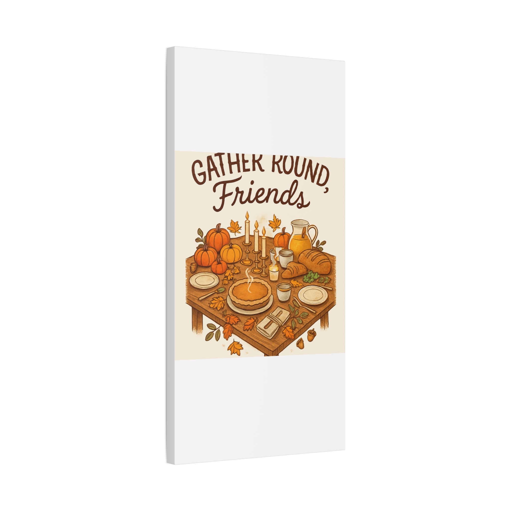 Thankful Gathering Canvas Wall Art — Friends, Family Thanksgiving Table Illustration