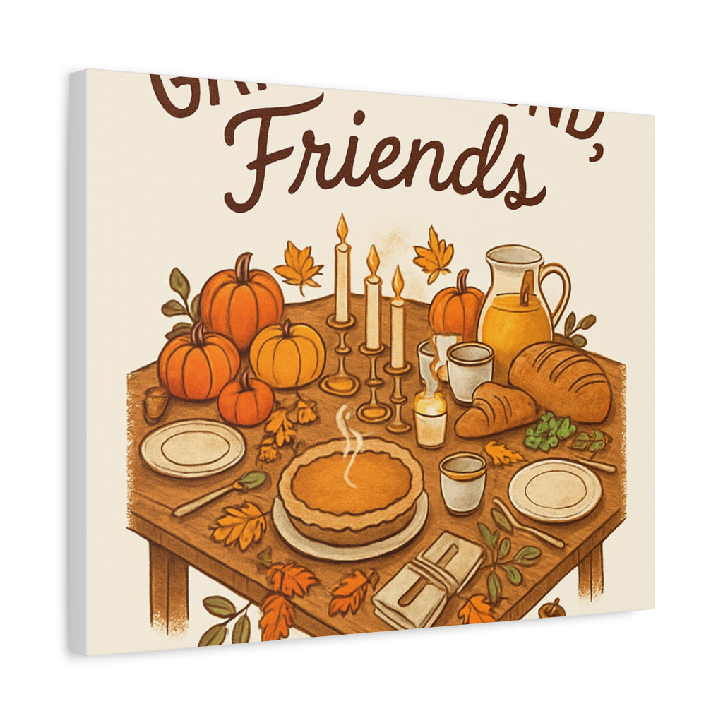 Thankful Gathering Canvas Wall Art — Friends, Family Thanksgiving Table Illustration