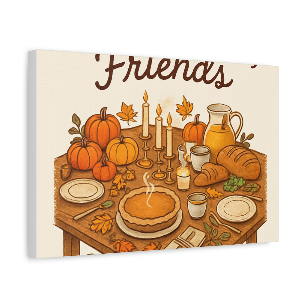 Thankful Gathering Canvas Wall Art — Friends, Family Thanksgiving Table Illustration