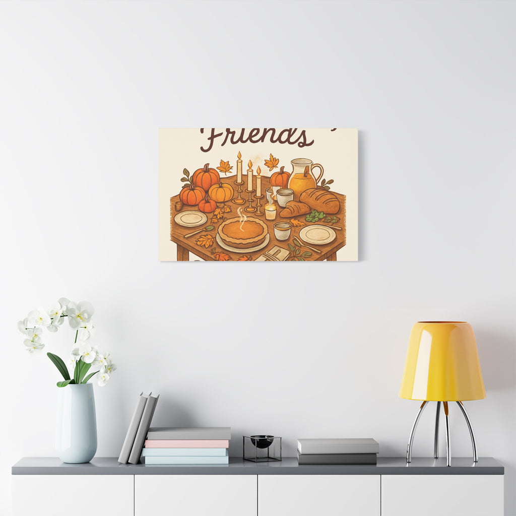 Thankful Gathering Canvas Wall Art — Friends, Family Thanksgiving Table Illustration