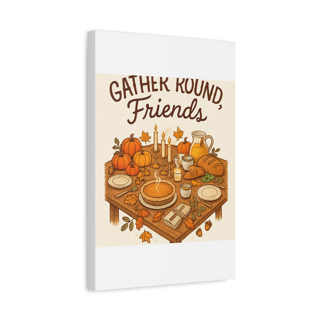 Thankful Gathering Canvas Wall Art — Friends, Family Thanksgiving Table Illustration