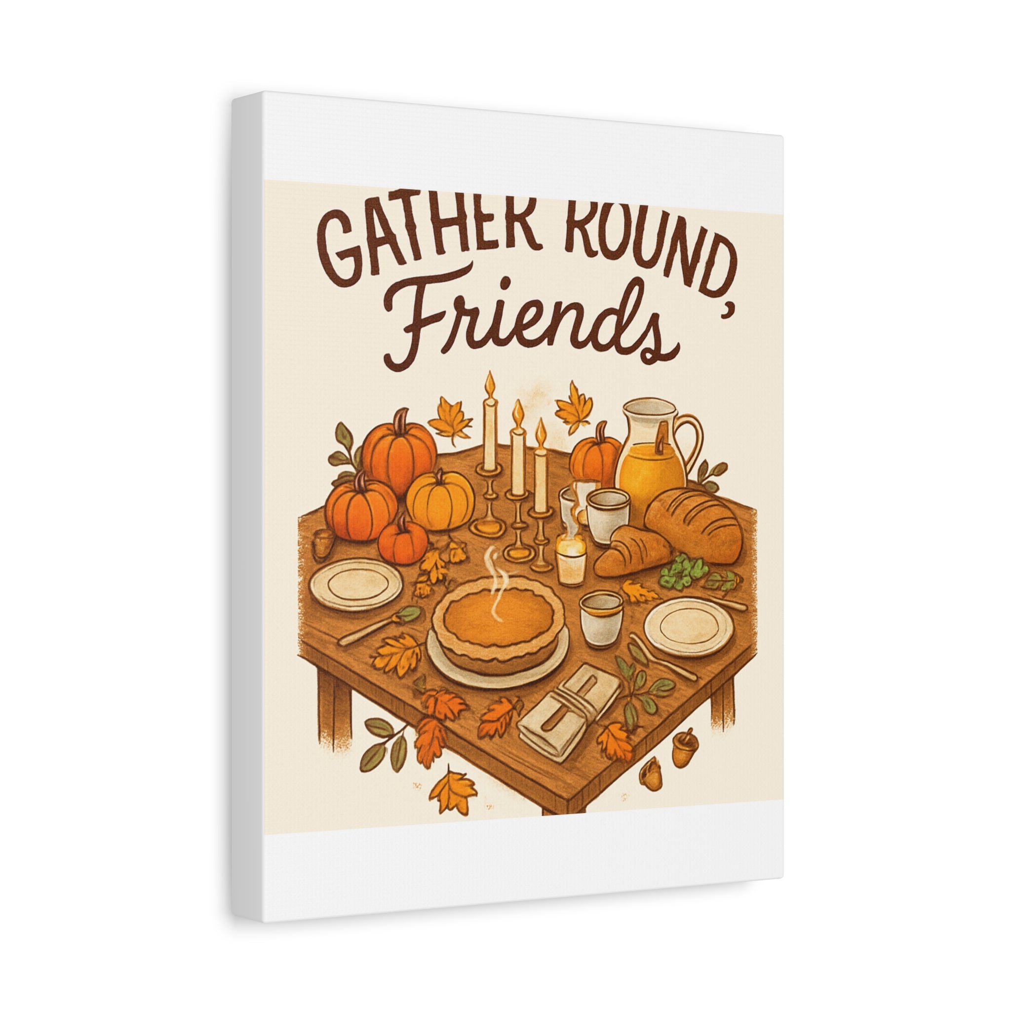 Thankful Gathering Canvas Wall Art — Friends, Family Thanksgiving Table Illustration