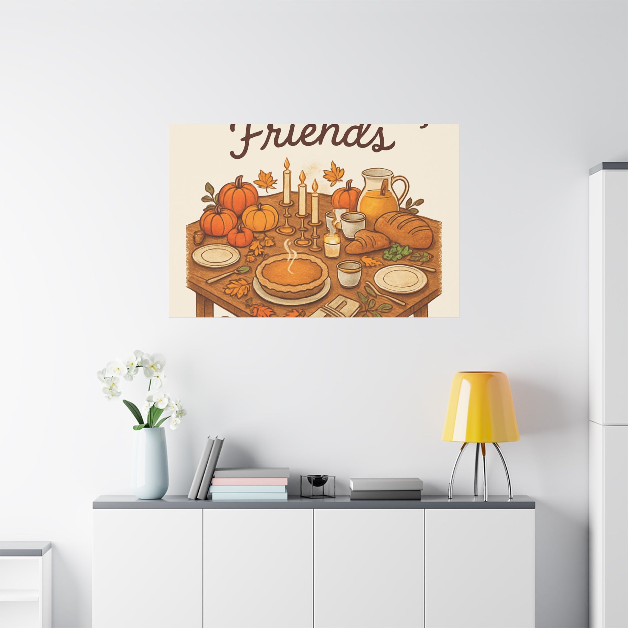 Thankful Gathering Canvas Wall Art — Friends, Family Thanksgiving Table Illustration