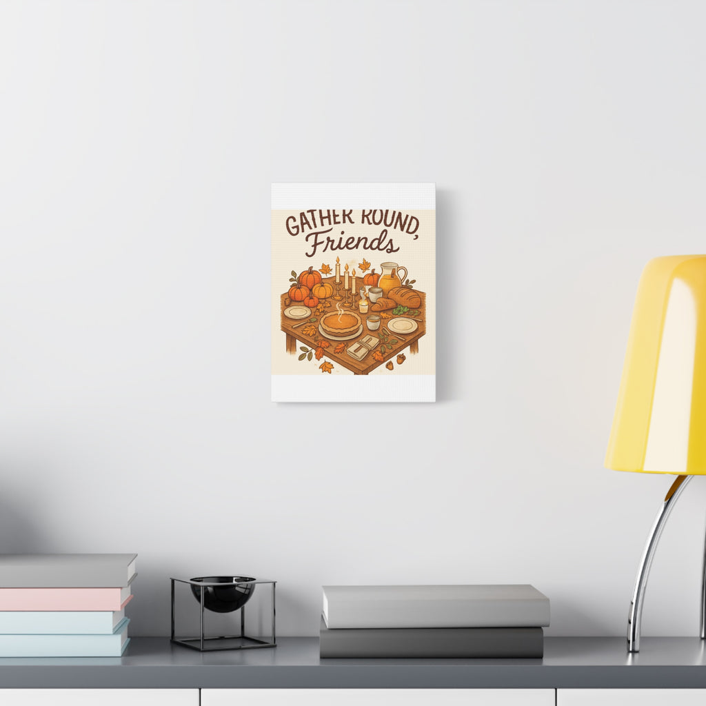 Thankful Gathering Canvas Wall Art — Friends, Family Thanksgiving Table Illustration