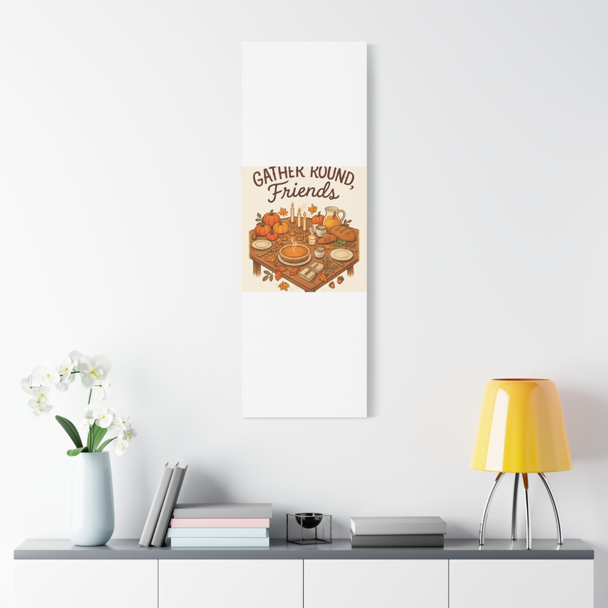 Thankful Gathering Canvas Wall Art — Friends, Family Thanksgiving Table Illustration