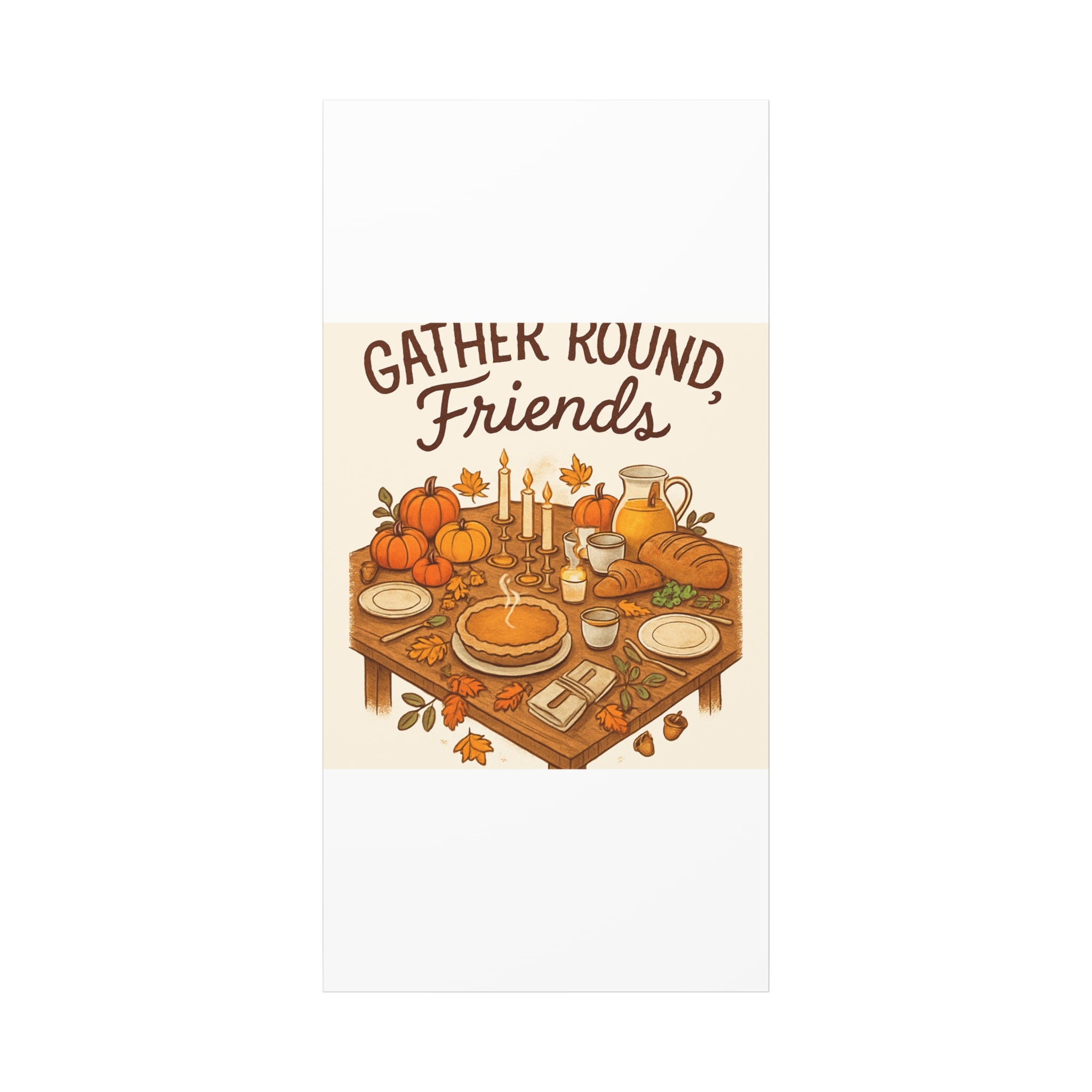 Thankful Gathering Canvas Wall Art — Friends, Family Thanksgiving Table Illustration