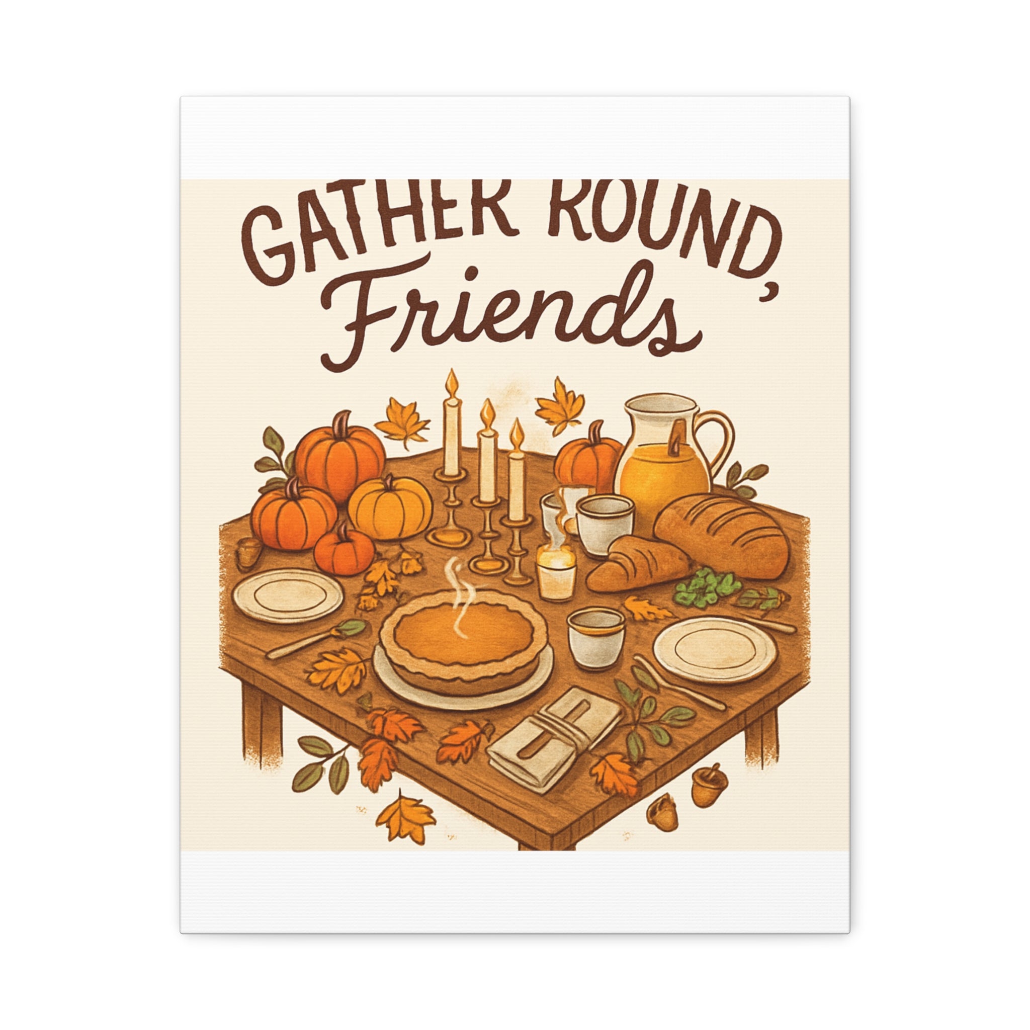 Thankful Gathering Canvas Wall Art — Friends, Family Thanksgiving Table Illustration