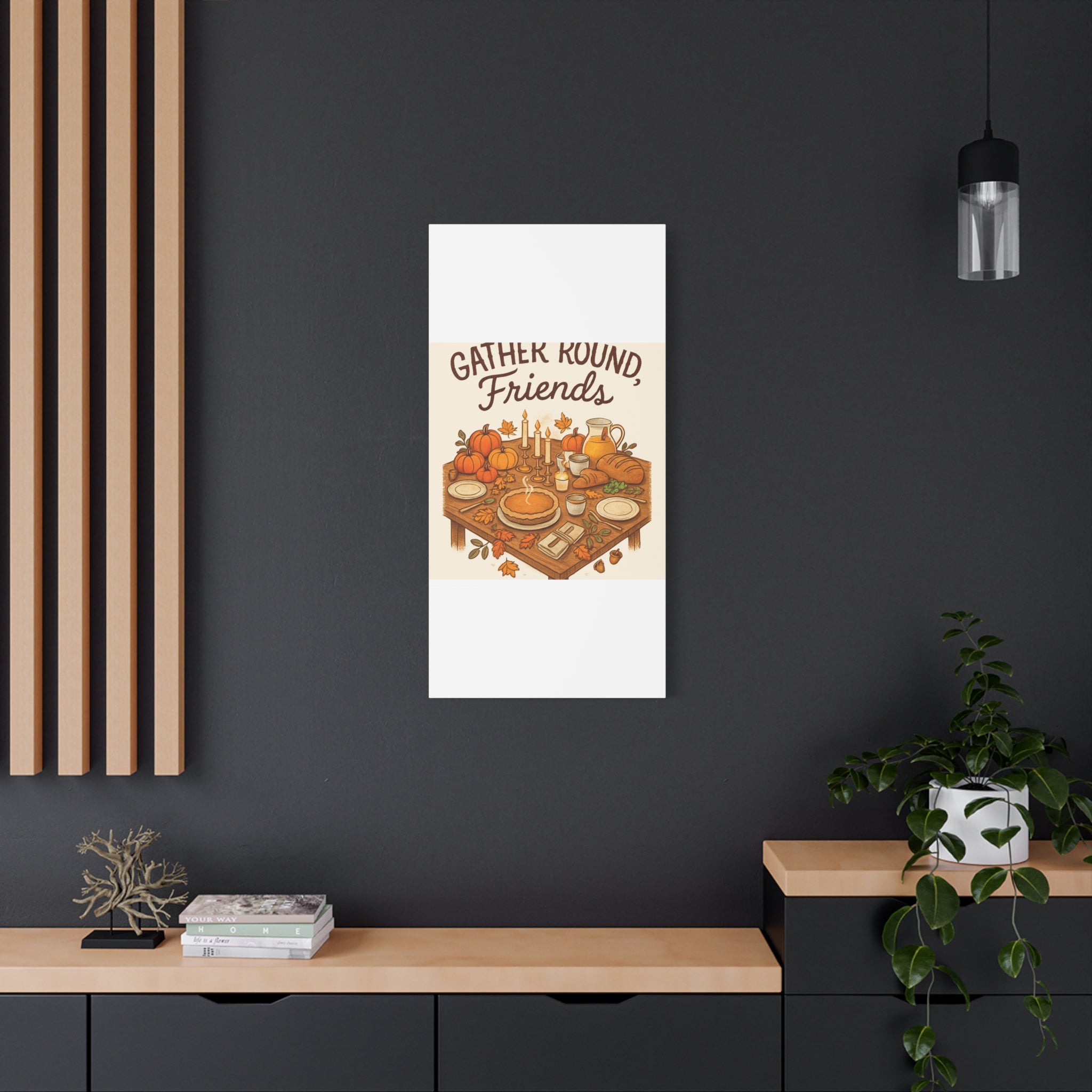 Thankful Gathering Canvas Wall Art — Friends, Family Thanksgiving Table Illustration
