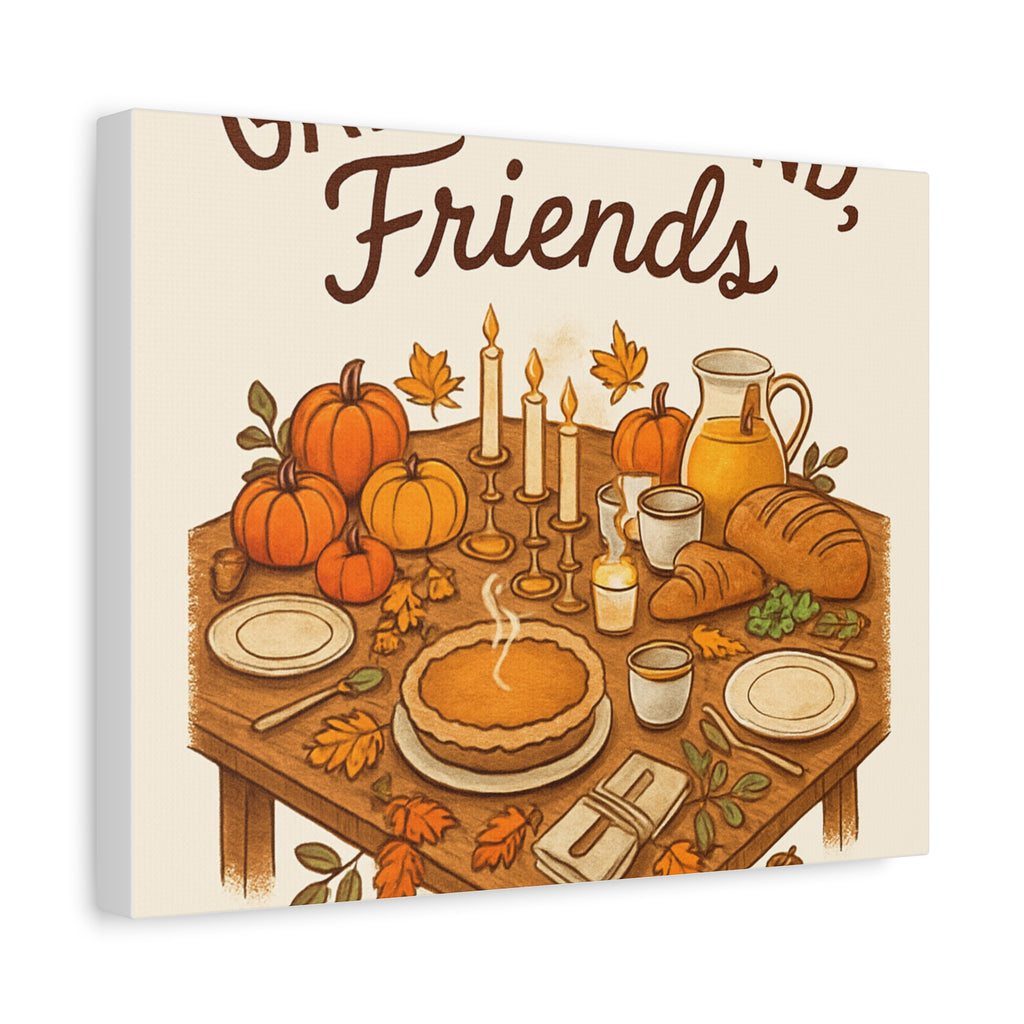 Thankful Gathering Canvas Wall Art — Friends, Family Thanksgiving Table Illustration