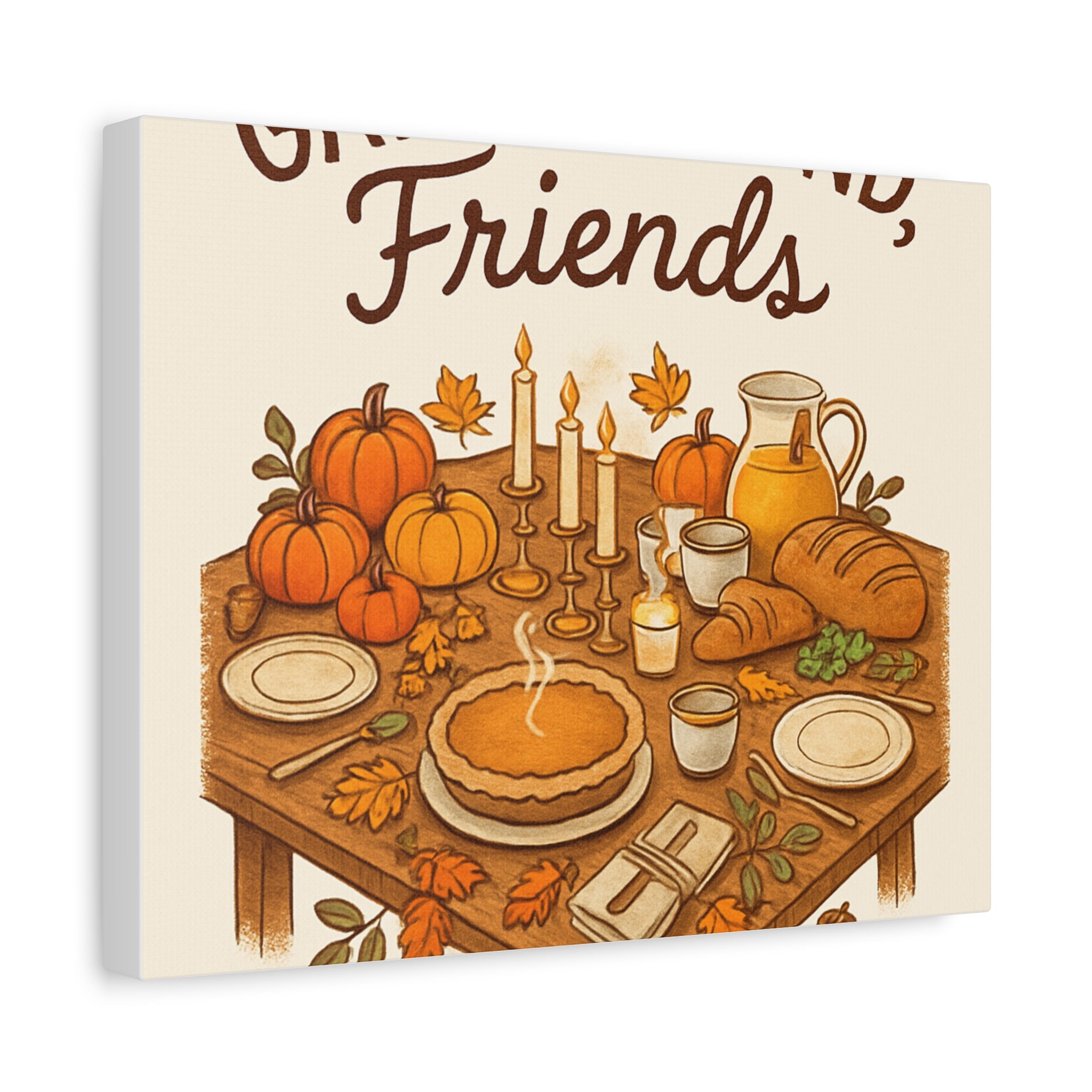 Thankful Gathering Canvas Wall Art — Friends, Family Thanksgiving Table Illustration