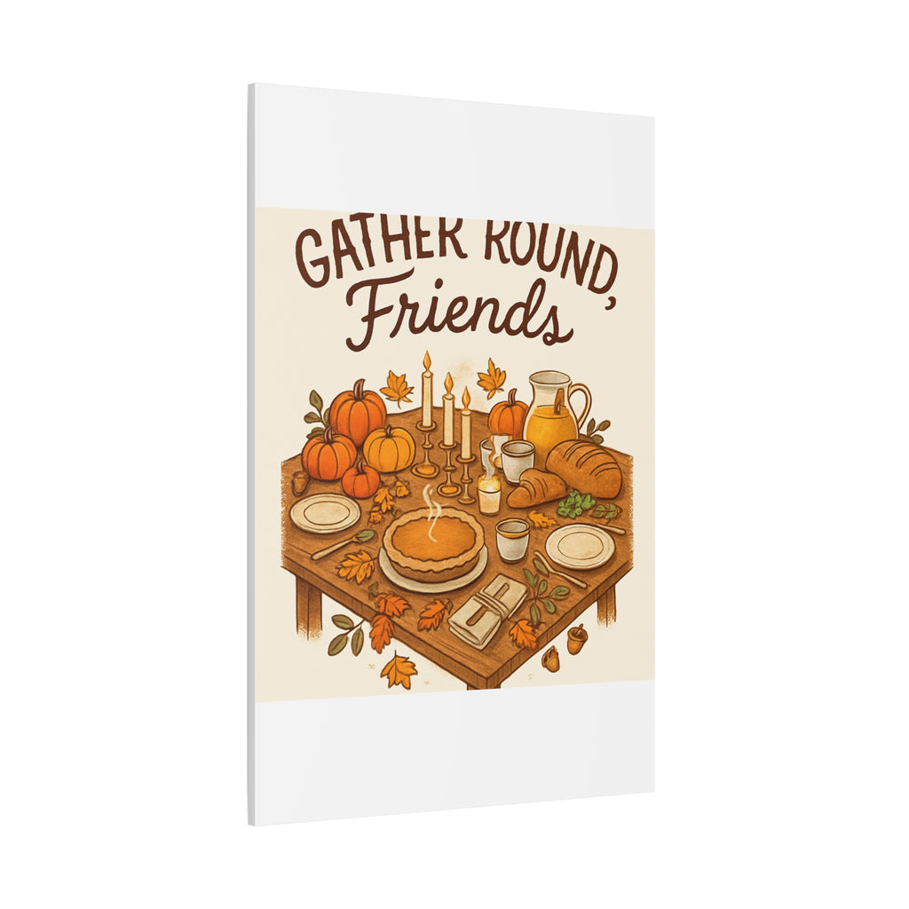 Thankful Gathering Canvas Wall Art — Friends, Family Thanksgiving Table Illustration