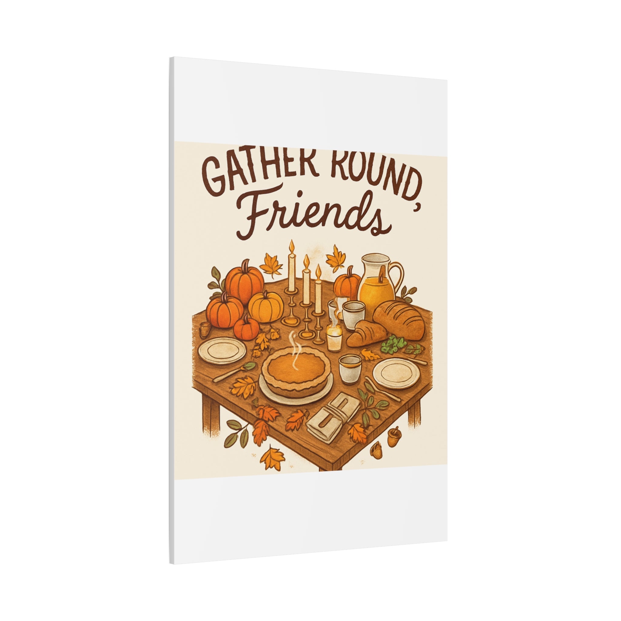 Thankful Gathering Canvas Wall Art — Friends, Family Thanksgiving Table Illustration